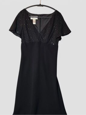 Evan Picone Black Sequin V-Neck Dress